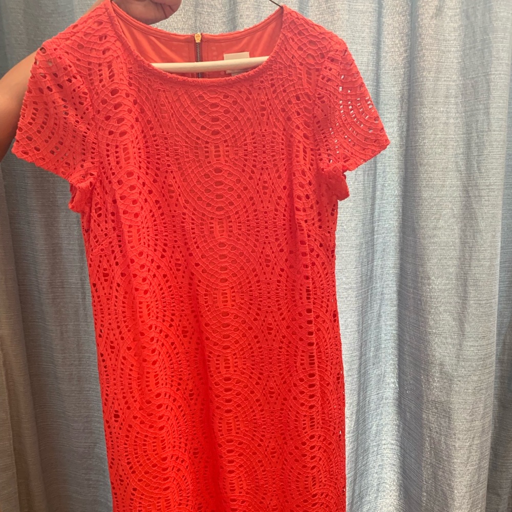 Chicos Coral Eyelet Shift Dress Size 0